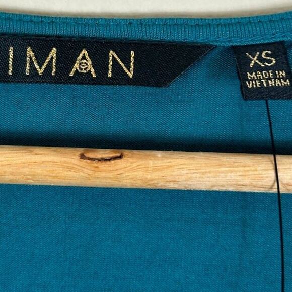 NWT IMAN Peplum Top Womens XS Blue V-Neck Smocked Balloon Sleeve Lightweight - Picture 5 of 6